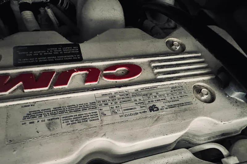 Slide: The Image of Engine detail of a 2008 Sabre 38 Hard Top Express boat. - 75