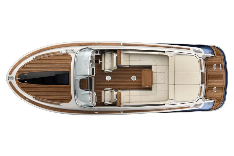 Slide: The Image of Manufacturer Provided Image: 2019 Chris-Craft Corsair 30 boat, top view, showcasing luxurious seating and wooden deck. - 27