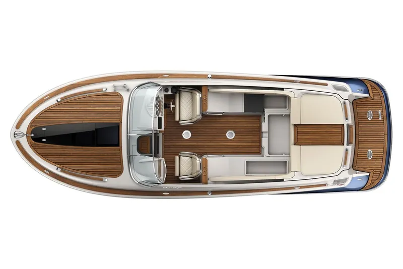 Slide: The Image of Manufacturer Provided Image: Top view of a 2019 Chris-Craft Corsair 30 boat with wooden deck and seating. - 28