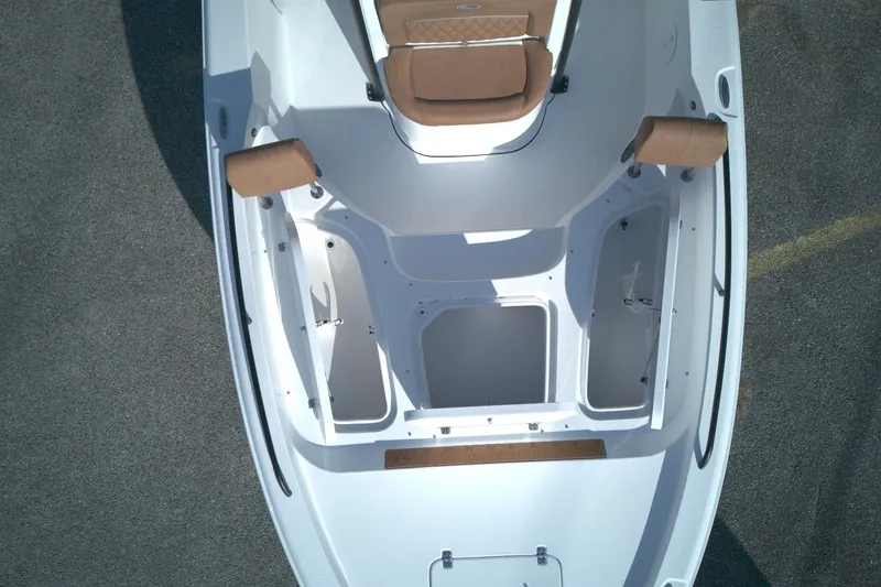 Slide: The Image of Overhead view of 2026 Sea Hunt BX 25 FS boat interior, featuring seating and storage compartments. - 11