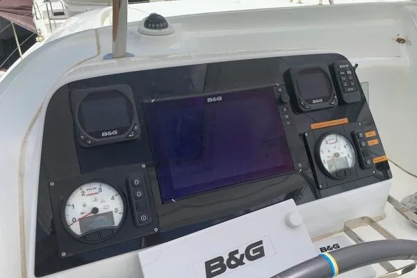 Slide: The Image of Control panel of a 2017 Lagoon 42 catamaran with B&G navigation equipment. - 37