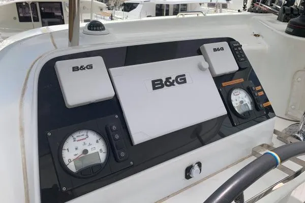 Slide: The Image of Control panel of a 2017 Lagoon 42 catamaran with B&G navigation equipment. - 38