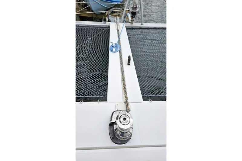 Slide: The Image of 2017 Lagoon 42 catamaran deck with winch and chain detail. - 55