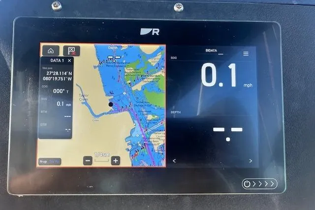 Slide: The Image of Navigation display on 2001 Cruisers Yachts 3750 Motoryacht showing map and speed data. - 34
