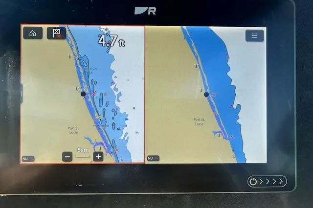 Slide: The Image of Navigation display on 2001 Cruisers Yachts 3750 Motoryacht showing depth and map. - 33
