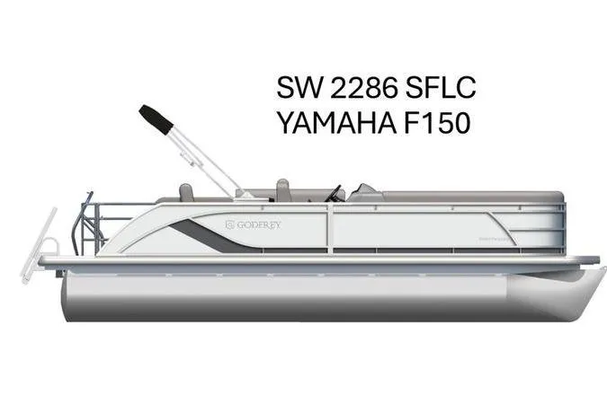 The Image of 2026 Godfrey Sweetwater 2286 SFL pontoon boat with Yamaha F150 engine, side view. - 1