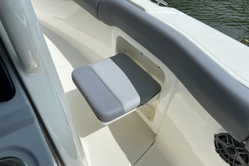Slide: The Image of 2025 Boston Whaler 280 Outrage boat seat detail, featuring sleek design and comfortable padding. - 48