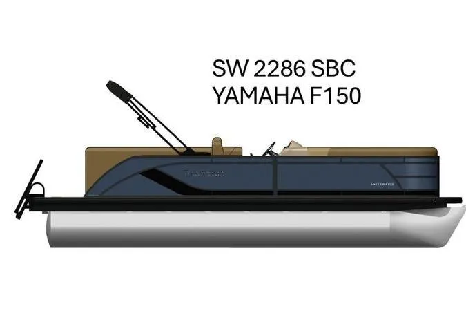 The Image of 2026 Godfrey Sweetwater 2286 SB pontoon boat with Yamaha F150 engine, side view. - 0