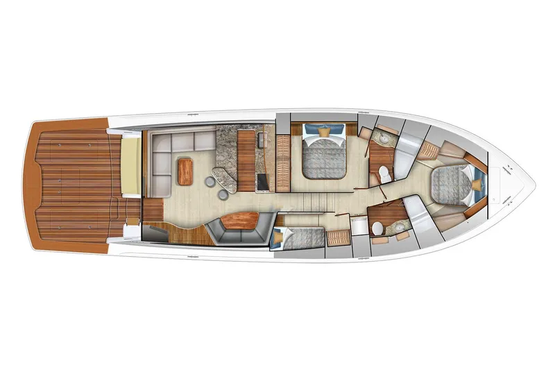 Slide: The Image of Manufacturer Provided Image: 2026 Viking 58 Convertible yacht interior layout with bedrooms, bathrooms, and living area. - 20