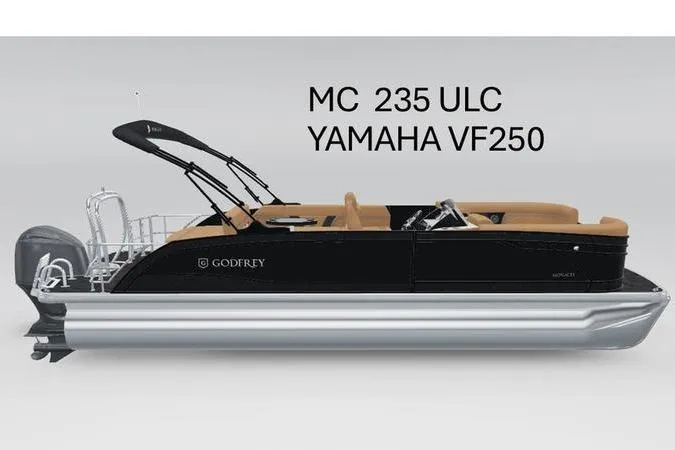 The Image of 2026 Godfrey Monaco 235 SFL pontoon boat with Yamaha VF250 engine, side view. - 1