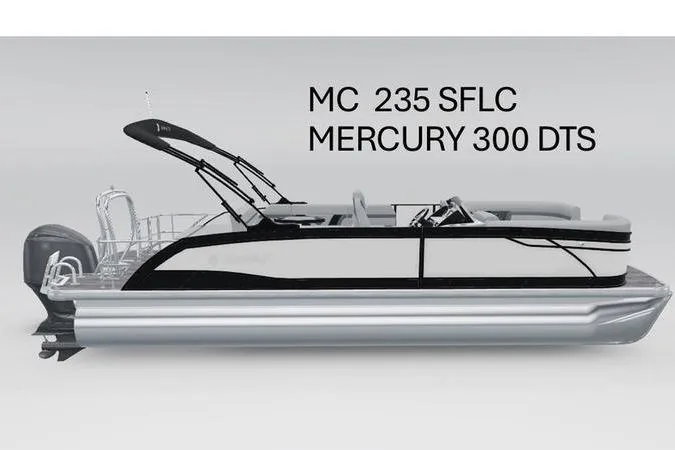 The Image of 2026 Godfrey Monaco 235 SFL pontoon boat with Mercury 300 DTS engine, side view. - 0