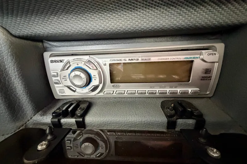 Slide: The Image of Sony marine stereo system in a 2007 Cobalt 302 boat dashboard. - 30