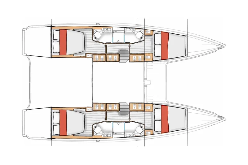 Slide: The Image of Floor plan of 2026 Excess 13 catamaran, featuring spacious cabins and modern layout. - 8