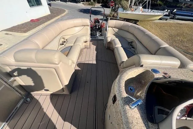 Slide: The Image of Luxurious 2013 South Bay 722RS pontoon boat with spacious seating and elegant interior design. - 15