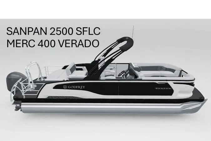 The Image of 2026 Godfrey Sanpan 2500 SFLC pontoon boat with Merc 400 Verado engine. - 1