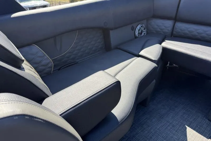 Slide: The Image of Luxurious seating in 2026 Godfrey Sanpan 2700 ULW pontoon boat interior. - 12