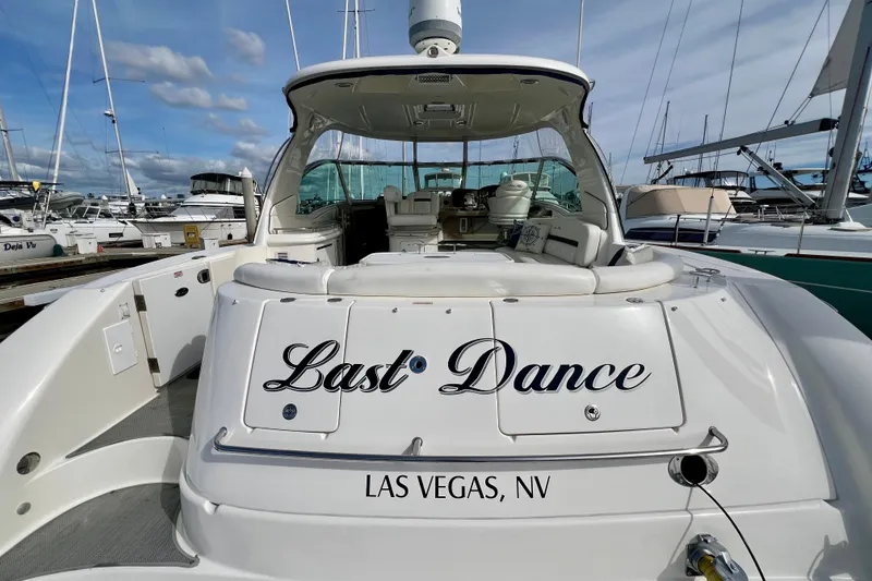 Slide: The Image of 2005 Sea Ray 500 Sundancer yacht named "Last Dance" docked in marina, Las Vegas, NV. - 2