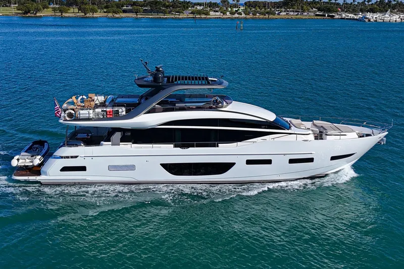 The Image of Luxurious 2022 Princess Y85 yacht cruising on clear blue waters. - 0