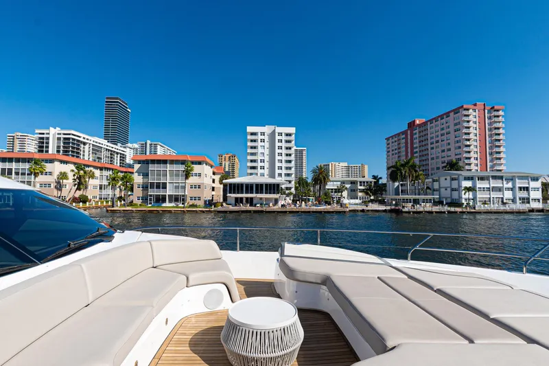 Slide: The Image of Luxurious 2022 Princess Y85 yacht with city skyline and waterfront view. - 18