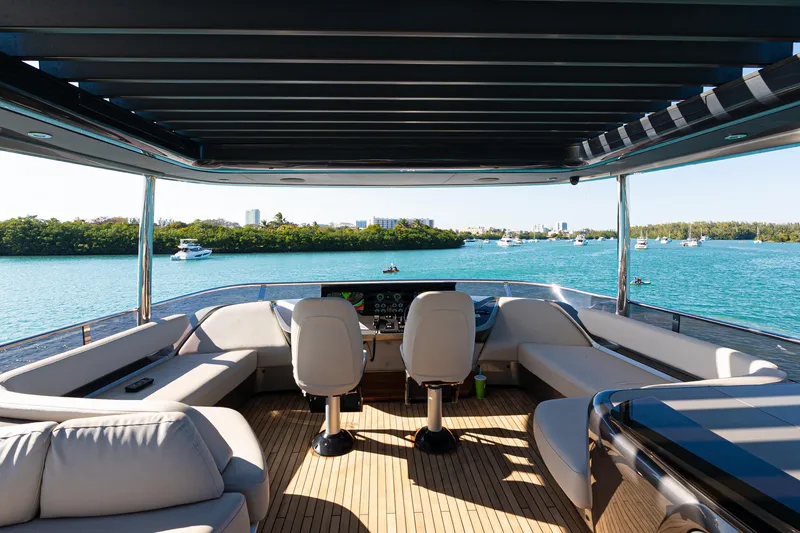 Slide: The Image of Luxurious 2022 Princess Y85 yacht interior with scenic water view. - 29