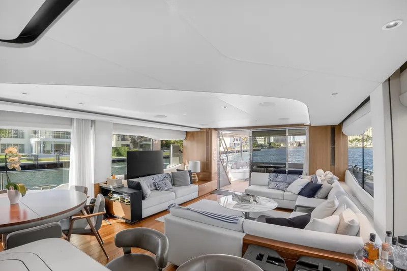 Slide: The Image of Luxurious interior of 2022 Princess Y85 yacht with modern furnishings and panoramic windows. - 32