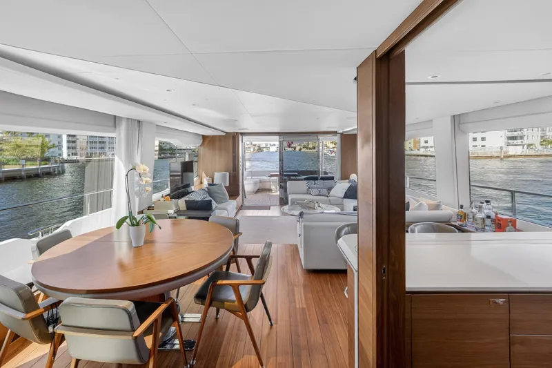 Slide: The Image of Luxurious interior of 2022 Princess Y85 yacht with elegant dining and seating areas. - 34