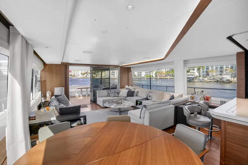 Slide: The Image of Luxurious interior of 2022 Princess Y85 yacht with modern furnishings and waterfront view. - 35