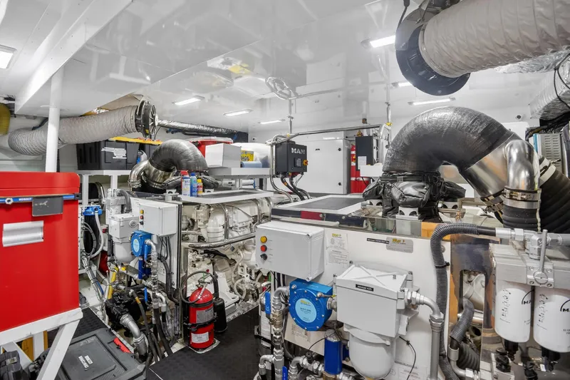 Slide: The Image of Engine room of 2022 Princess Y85 yacht, featuring advanced machinery and equipment. - 72