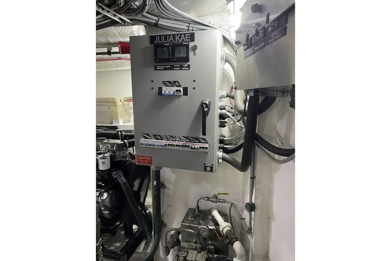 Slide: The Image of Electrical panel in engine room of 1973 Custom 58’ Steel Marco Seiner boat. - 27