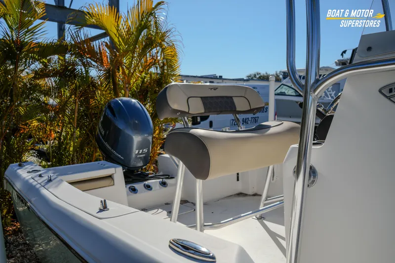 Slide: The Image of 2019 Tidewater 198 CC Adventure boat with Yamaha 115 engine, showcased outdoors. - 10