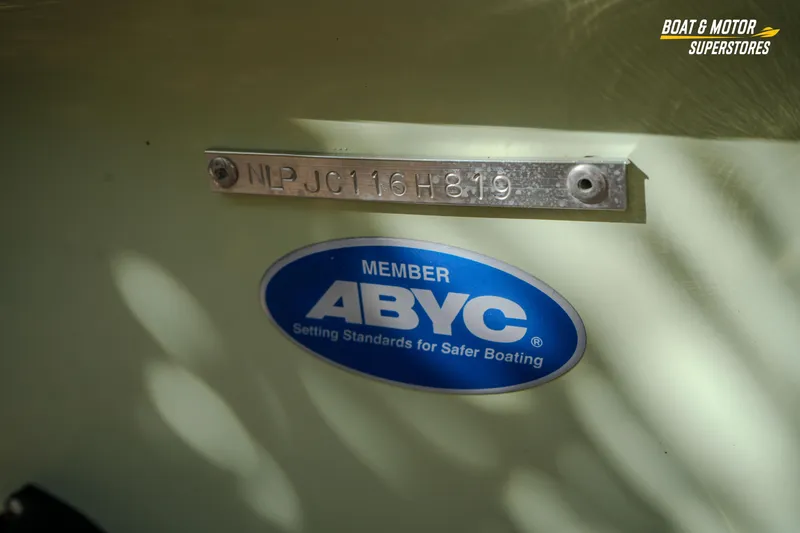 Slide: The Image of 2019 Tidewater 198 CC Adventure boat with ABYC membership plaque and serial number. - 18