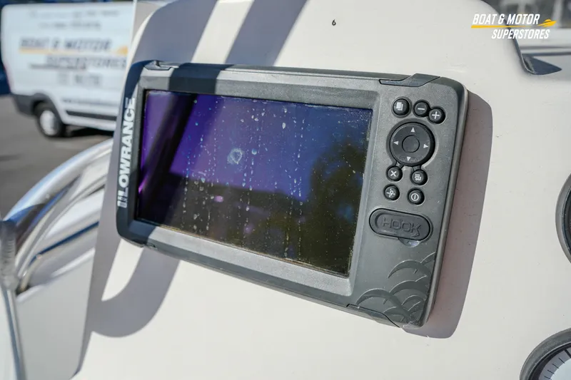 Slide: The Image of Lowrance Hook fishfinder on 2019 Tidewater 198 CC Adventure boat dashboard. - 31