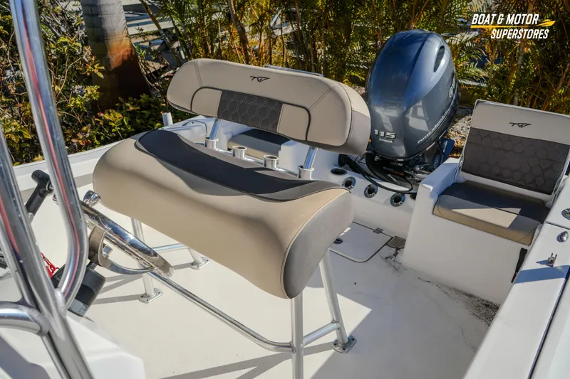 Slide: The Image of 2019 Tidewater 198 CC Adventure boat interior with seating and Yamaha 115 engine. - 37
