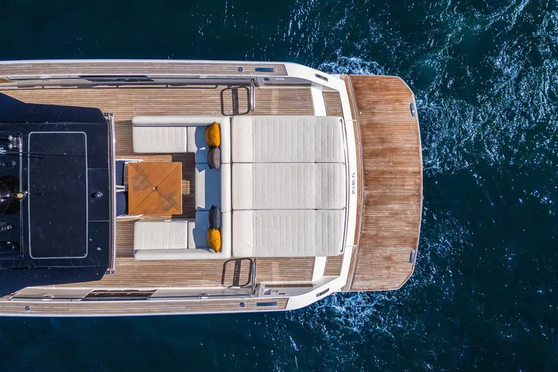 Slide: The Image of Overhead view of 2019 Pardo Yachts P50 luxury deck on the water. - 11