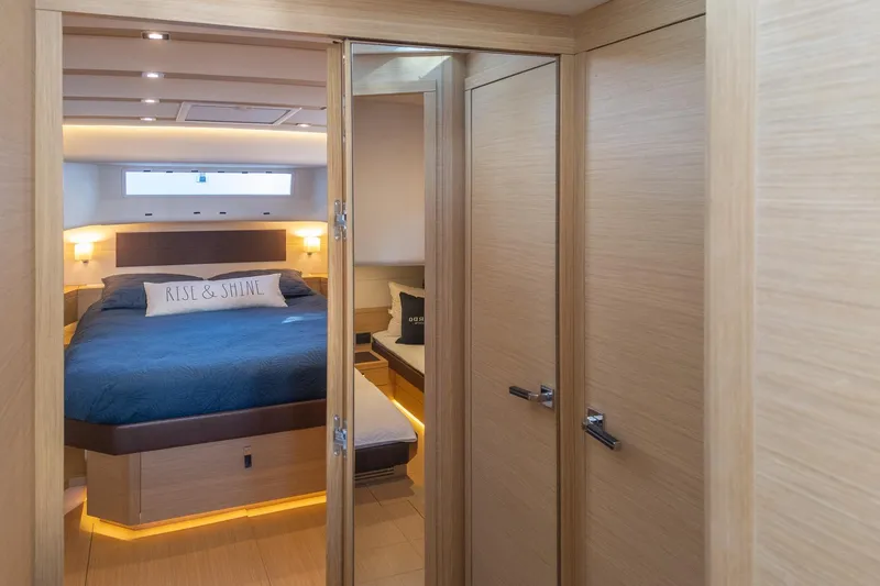 Slide: The Image of Luxurious cabin interior of 2019 Pardo Yachts P50 with cozy bed and modern design. - 19