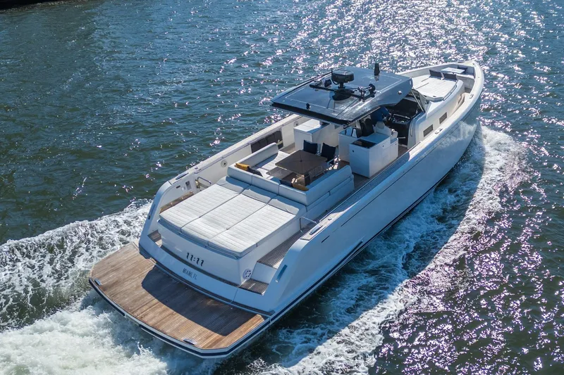 Slide: The Image of 2019 Pardo Yachts P50 cruising on water, showcasing sleek design and luxury features. - 2