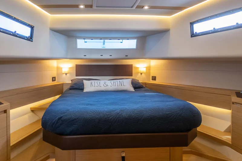Slide: The Image of Luxurious cabin interior of 2019 Pardo Yachts P50 with cozy bed and ambient lighting. - 20