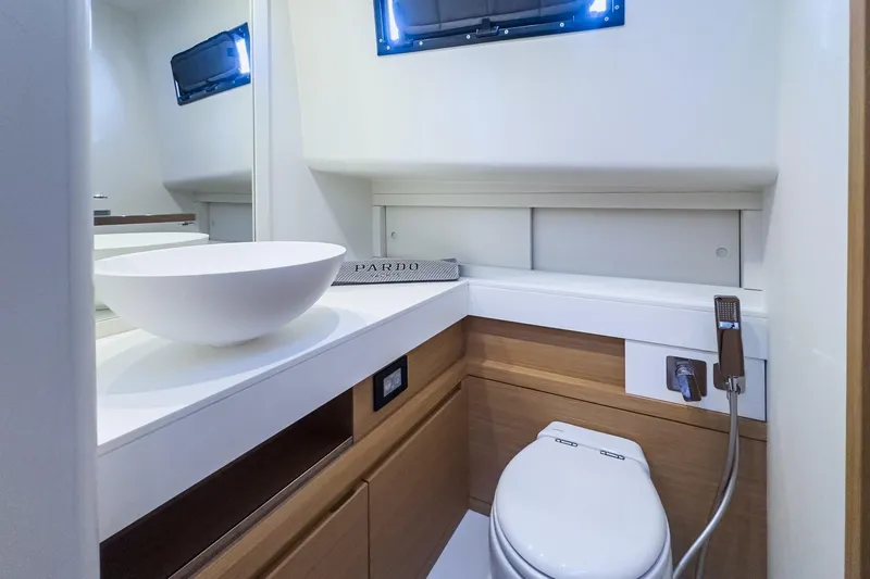 Slide: The Image of Luxurious bathroom interior of 2019 Pardo Yachts P50 with modern fixtures and elegant design. - 26