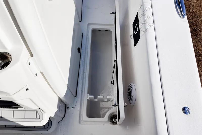 Slide: The Image of 2026 Sea Fox 328 Commander boat interior storage compartment and speaker detail. - 32