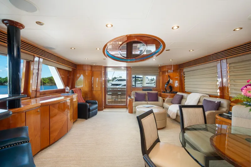 Slide: The Image of Luxurious interior of 2003 Hargrave Skylounge yacht with elegant furnishings and panoramic windows. - 11