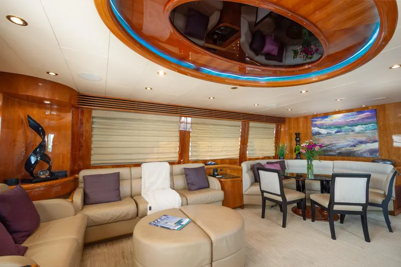 Slide: The Image of Luxurious interior of 2003 Hargrave Skylounge yacht with elegant seating and modern decor. - 13