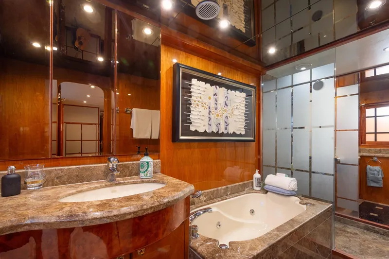 Slide: The Image of Luxurious bathroom in 2003 Hargrave Skylounge yacht with marble finishes and elegant decor. - 33
