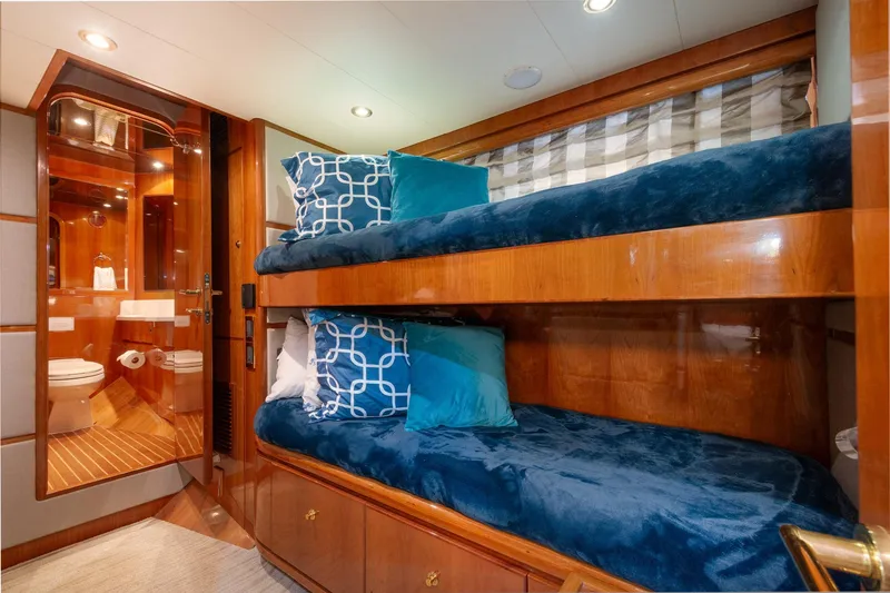 Slide: The Image of Luxurious 2003 Hargrave Skylounge yacht cabin with bunk beds and ensuite bathroom. - 39