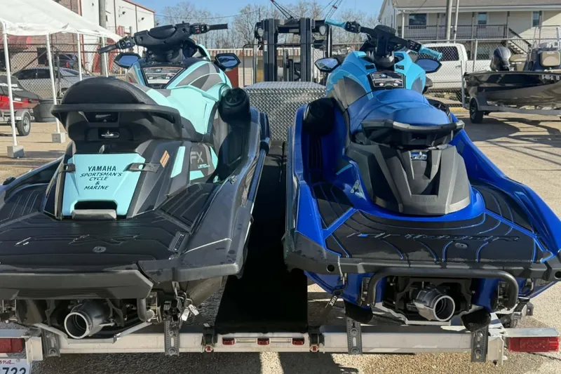 Slide: The Image of 2023 Yamaha WaveRunner GP1800R SVHO jet skis on a trailer, ready for adventure. - 6