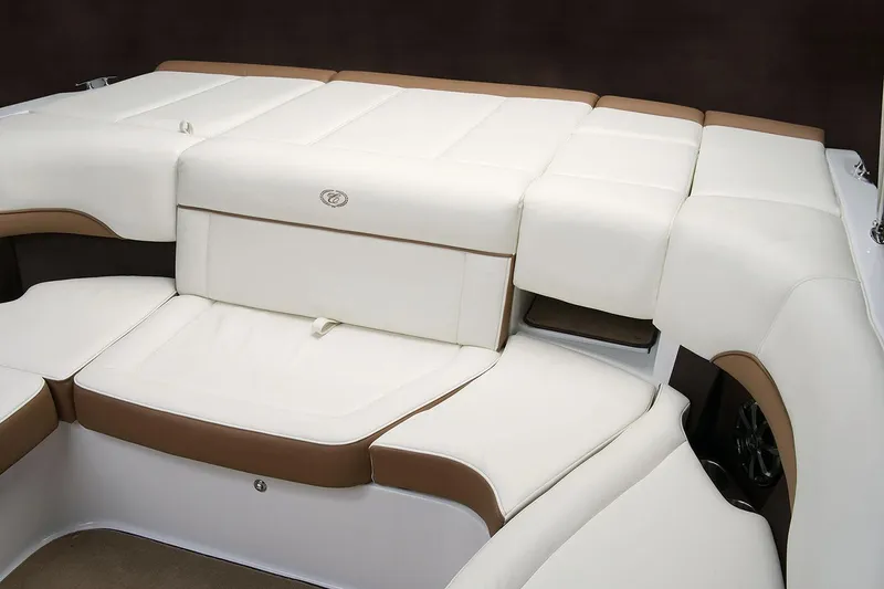 Slide: The Image of Manufacturer Provided Image: 2020 Cobalt 200S boat interior with white and tan cushioned seating. - 10