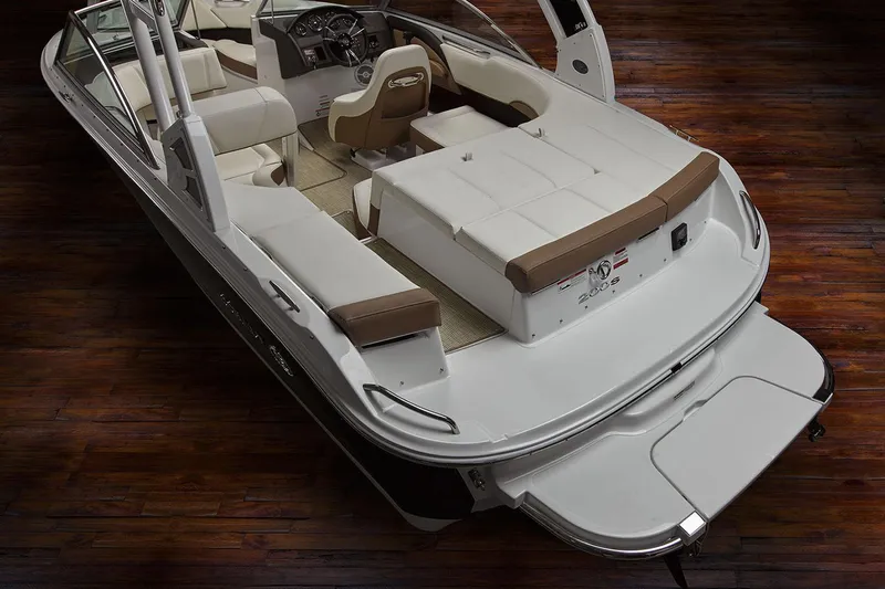 Slide: The Image of Manufacturer Provided Image: 2020 Cobalt 200S boat interior with white and brown seating, sleek design. - 12