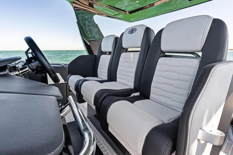 Slide: The Image of Luxury seating on 2020 Cigarette 42' Auroris boat with ocean view. - 24