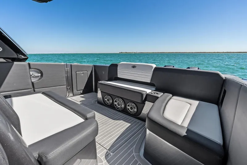 Slide: The Image of Luxurious seating on 2020 Cigarette 42' Auroris boat with ocean view. - 29