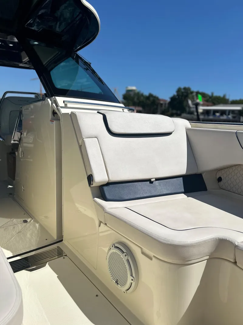 Slide: The Image of 2023 Chris-Craft 35 CALYPSO boat interior seating and speaker. - 13