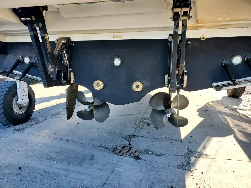 Slide: The Image of Propellers and rudders of a 2013 Azimut 45 Flybridge boat on a trailer. - 5